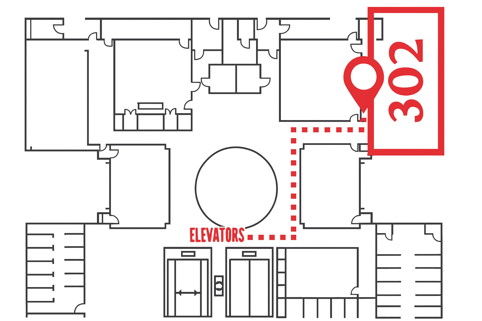 Image showing directions to CASA at Sugarland. Take the elevator or stairs to the 3rd floor and follow directional signs to room AMG 302