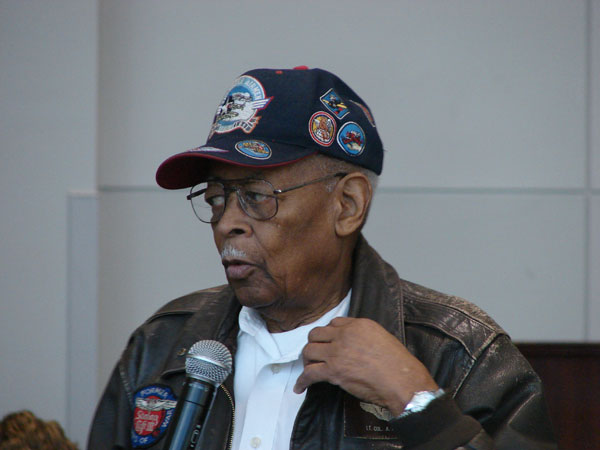 The College’s Air Force Cadets with original Tuskegee Airman U.S. Air Force Ret. Lt. Col. Alexander Jefferson.