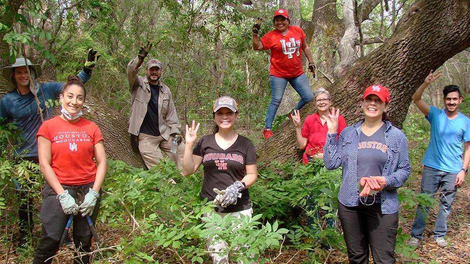 Successful University of Houston Natural Sciences and Mathematics Alumni Association volunteer day at University of Houston Coastal Center.