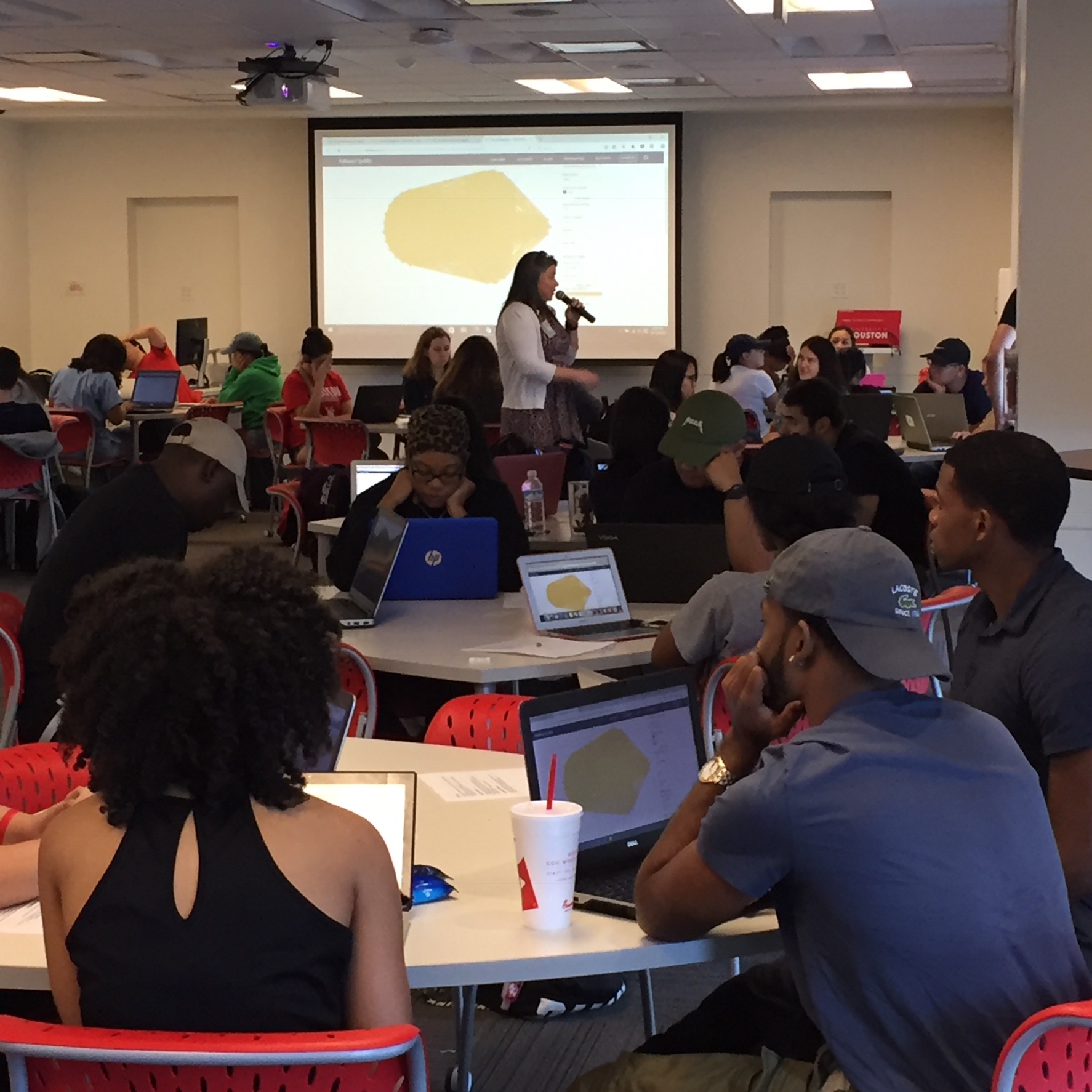 The instructor conducts the lesson in Active Learning Classroom.