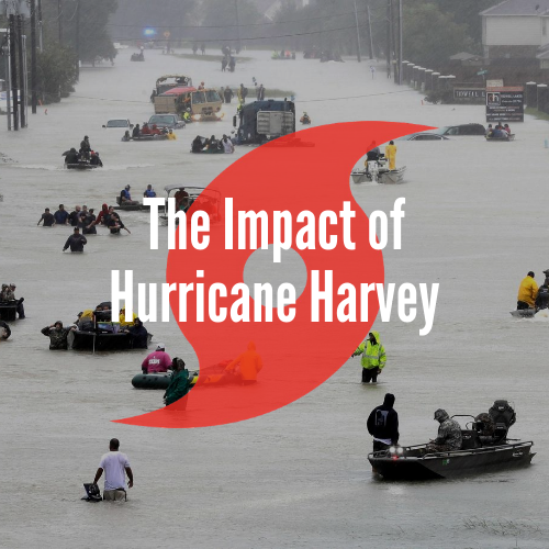 Street flooded with people being rescued in boats or walking through the water