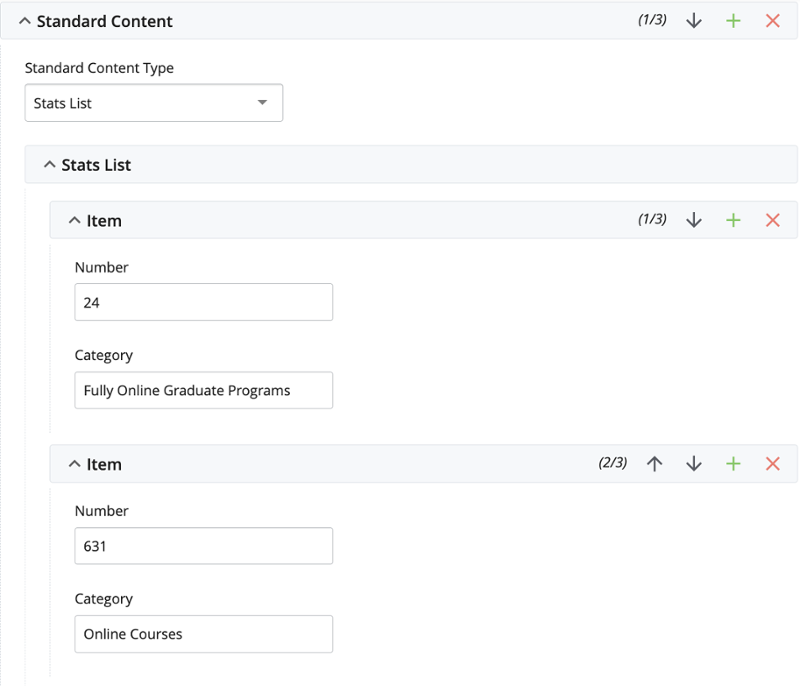 Stats list CMS interface