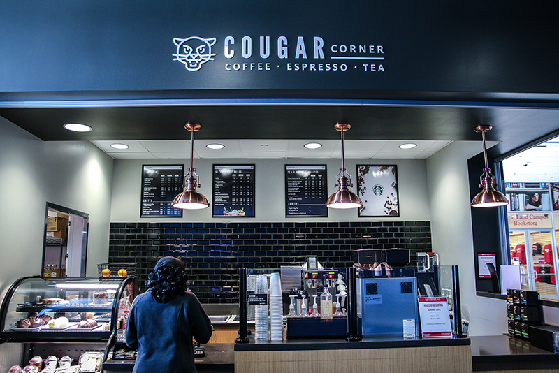 Coffee shop with students ordering drinks