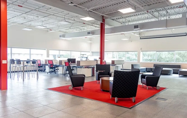 The innovation hub features large, open collaboration spaces